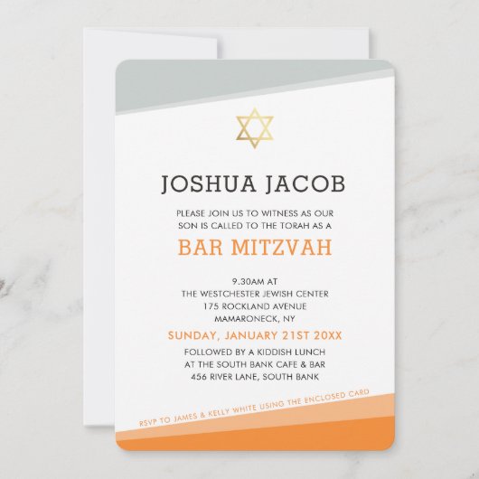 BAR MITZVAH INVITE eenvoudig modern vet sinaasappe Kaart (Voorkant)