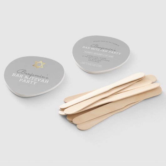 BAR MITZVAH INVITE FAN modern gouden ster grijs Handwaaier (Niet-gemonteerd)