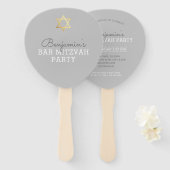 BAR MITZVAH INVITE FAN modern gouden ster grijs Handwaaier (Voorkant en achterkant)