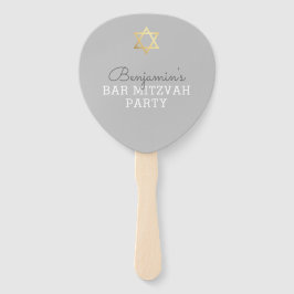 BAR MITZVAH INVITE FAN modern gouden ster grijs Handwaaier