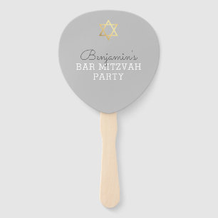 BAR MITZVAH INVITE FAN modern gouden ster grijs Handwaaier