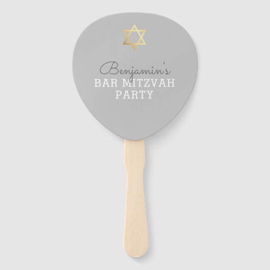 BAR MITZVAH INVITE FAN modern gouden ster grijs Handwaaier (Voorkant)