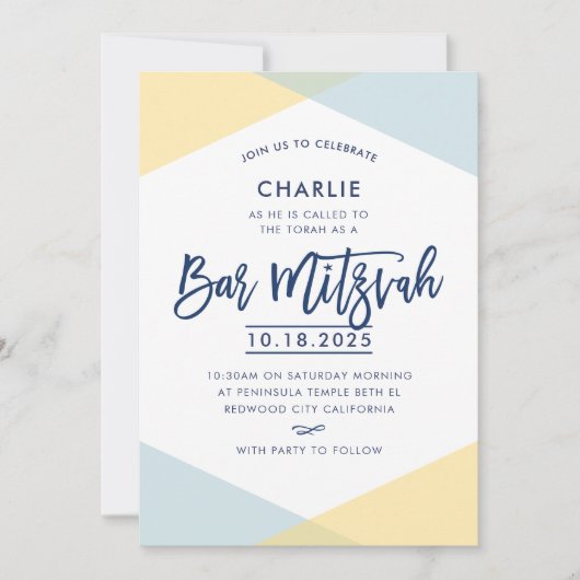 BAR MITZVAH INVITE handgeschreven marineblauw geel Kaart (Voorkant)