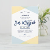 BAR MITZVAH INVITE handgeschreven marineblauw geel Kaart (Staand voorkant)