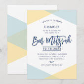 BAR MITZVAH INVITE handgeschreven marineblauw geel Kaart (Voorkant / Achterkant)