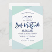 BAR MITZVAH INVITE handgeschreven marineblauwe mun Kaart (Voorkant / Achterkant)
