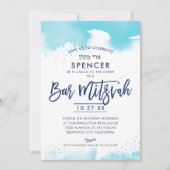 BAR MITZVAH INVITE met de hand geletterde aqua wat Kaart (Voorkant)