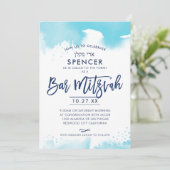 BAR MITZVAH INVITE met de hand geletterde aqua wat Kaart (Staand voorkant)