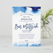 BAR MITZVAH INVITE met de hand geletterde blauwe w Kaart (Staand voorkant)