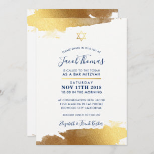 BAR MITZVAH INVITE modern geslepen goudblauw Kaart
