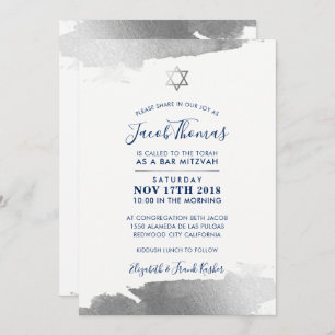 BAR MITZVAH INVITE modern geslepen zilverblauw Kaart