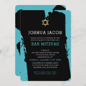 BAR MITZVAH INVITE moderne grunge turquoise blauw Kaart (Voorkant / Achterkant)