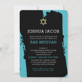BAR MITZVAH INVITE moderne grunge turquoise blauw Kaart (Voorkant)