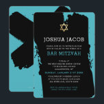 BAR MITZVAH INVITE moderne grunge turquoise blauw Kaart<br><div class="desc">door kat massard >>> www.simplysweetPAPERIE.com <<<< Een eenvoudig en trendy ontwerp voor de BAR MITZVAH-viering van uw zoon. kat@simplysweetPAPERIE.com Wow je vrienden en familie met dit kleine nummer ;D Instellen als een sjabloon het is eenvoudig voor u om uw eigen gegevens toe te voegen, voeg uw foto of druk op...</div>
