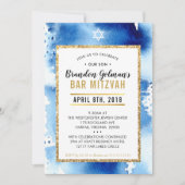 BAR MITZVAH INVITE Moderne waterverf koel blauw Kaart (Voorkant)