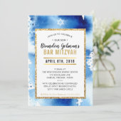 BAR MITZVAH INVITE Moderne waterverf koel blauw Kaart (Staand voorkant)