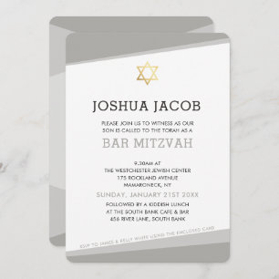 BAR MITZVAH INVITE simpele moderne coole grijs Kaart