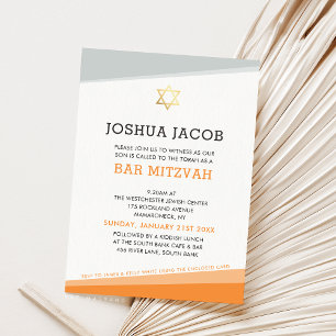 BAR MITZVAH INVITE simpele moderne, gedurfde oranj Kaart