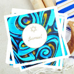 Bar Mitzvah Joods modern blauw patroon Servet<br><div class="desc">Stel de scène in voor een moderne themafeestje. Blauw is de achtergrond kleur voor deze moderne graffiti custom Bat Mitzvah ontwerp met een Star of David. Verander eenvoudig de informatie voor uw eigen aangepaste partij. Uit een reeks aangepaste briefpapier en producten van Chessie's Fine Design.</div>
