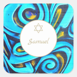 Bar Mitzvah Joods modern blauw patroon Vierkante Sticker