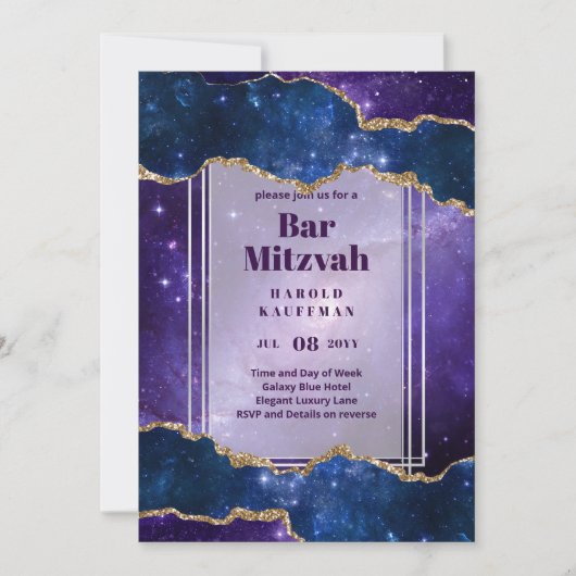 BAR MITZVAH KAARTEN Celestial Skies Blue Galaxy Go (Voorkant)