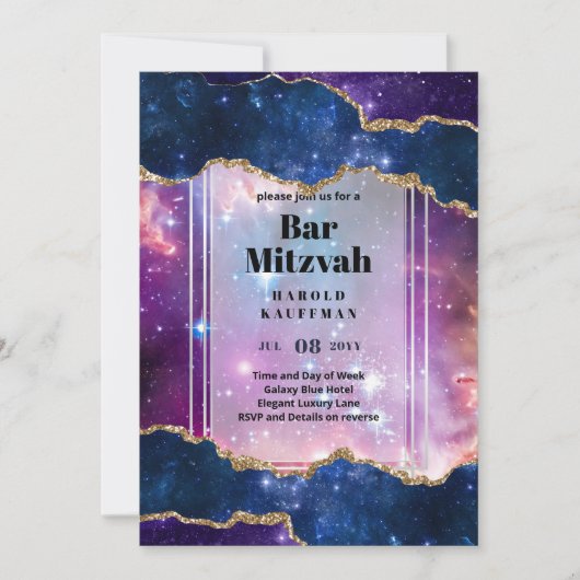 BAR MITZVAH KAARTEN Celestial Skies Blue Galaxy Go (Voorkant)