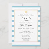 Bar Mitzvah Klassiek Blauw Wit Streep Goud Kaart (Voorkant)