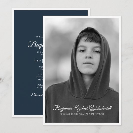 Bar Mitzvah | Klassieke en eenvoudige aangepaste f Kaart (Voorkant / Achterkant)