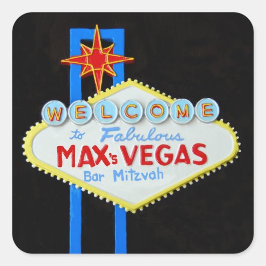 Bar Mitzvah Las Vegas gepersonaliseerd Max Vierkante Sticker (Voorkant)