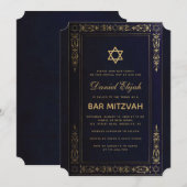 Bar Mitzvah legant Navy Blue Gold Star  in Kaart (Voorkant / Achterkant)