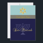 Bar Mitzvah/light   donkerblauw Kaart<br><div class="desc">Gewoon duo-toon van blauw met een gouden ster van David die niet zo flitsend is als Bat Mitzvah-kaart,  klare subtiel. Verander uw achtergrondkleur volledig aanpasbaar. Copyright © 2010 PixDezines.com en PixDezines op zazzle.com</div>