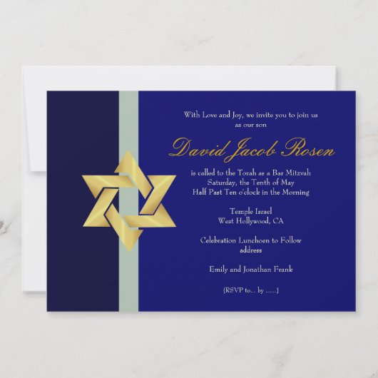 Bar Mitzvah/light + donkerblauw/pas uw kleur aan Kaart (Achterkant)