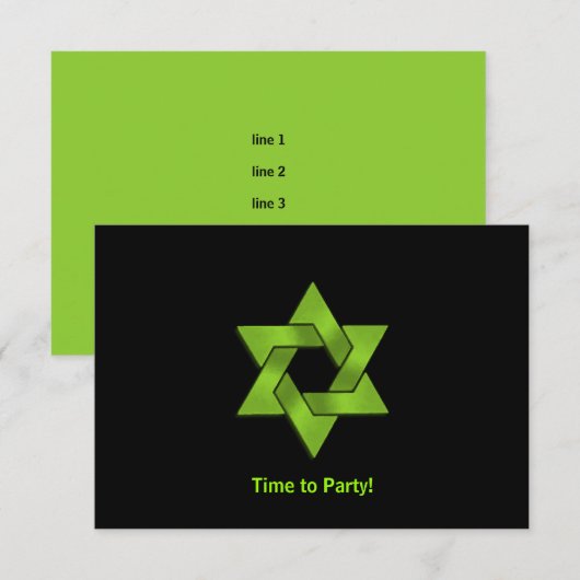 Bar Mitzvah Lime Green Black Star van David Party Kaart (Voorkant / Achterkant)