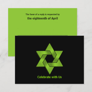 Bar Mitzvah Lime Green op de zwarte ster van David RSVP Kaartje