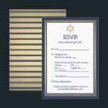 Bar Mitzvah Maaltijden Opties Song Aanvraag Blauw  RSVP Kaartje<br><div class="desc">Complimenteer marine en gouden bar mitswa uitnodigingen met elegante RSVP-antwoordkaarten. Alle tekst is eenvoudig aan te passen of te verwijderen. Kaart omvat maaltijdkeuzes, voedselallergieën, liedverzoek en de mogelijkheid om te antwoorden via website of e-mail. Het marineblauwe, gouden en witte ontwerp is voorzien van een faux folie Star of David, moderne...</div>