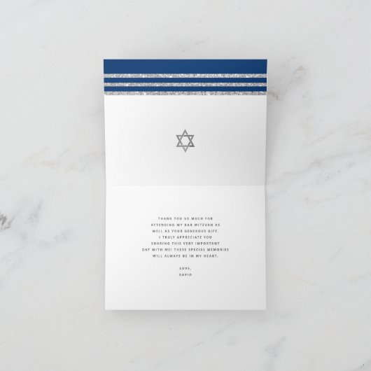 Bar Mitzvah Marine Blauw Zilver Tallit Script Mode Bedankkaart (Binnen)