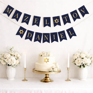 Bar Mitzvah Marineblauw Mazel Tov Jongensnaam 6 Le Vlaggetjes