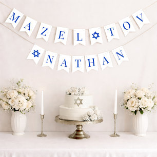 Bar Mitzvah Mazel Tov 6 Letter Jongensnaam Blauw W Vlaggetjes