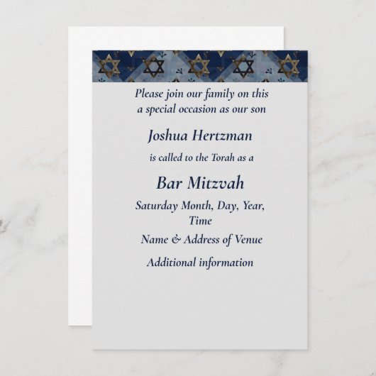 Bar Mitzvah Mazel Tov Blue Gray Star van David Kaart (Voorkant / Achterkant)
