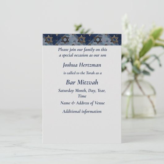 Bar Mitzvah Mazel Tov Blue Gray Star van David Kaart (Staand voorkant)