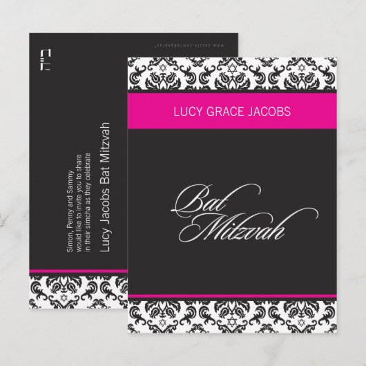 BAR MITZVAH :: meisje 4 Uitnodiging Briefkaart (Voorkant / Achterkant)