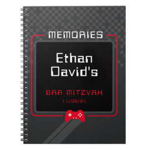 BAR MITZVAH MEMORIES gamer cool trendy rood zwart Notitieboek