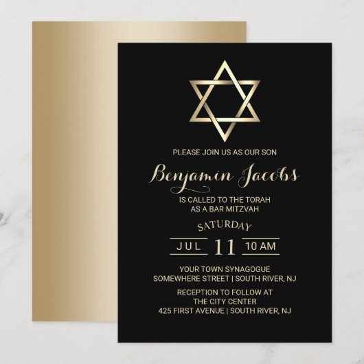 Bar Mitzvah Modern Black & Gold Jewish Kaart (Voorkant / Achterkant)