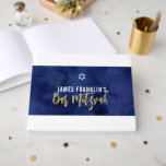 BAR MITZVAH modern blauw waterverf goud schrijven Gastenboek<br><div class="desc">door kat massard >> WWW.SIMPLYSWEETPAPERIE.COM <<<** kat@simplysweetpaperie.com</div>