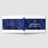 BAR MITZVAH modern blauw waterverf goud schrijven Gastenboek (Volledig)