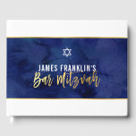 BAR MITZVAH modern blauw waterverf goud schrijven Gastenboek<br><div class="desc">door kat massard >> WWW.SIMPLYSWEETPAPERIE.COM <<<** kat@simplysweetpaperie.com</div>