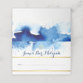 BAR MITZVAH modern blauw waterverf gouden folie st Plaatskaartje (Buitenkant ongevouwen)