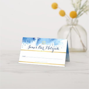 BAR MITZVAH modern blauw waterverf gouden folie st Plaatskaartje