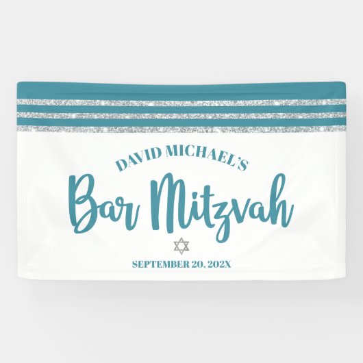 Bar Mitzvah Modern Blauwgroen Silver Tallit Bold S Spandoek (Horizontaal)