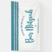 Bar Mitzvah Modern Blauwgroen Silver Tallit Bold S Spandoek (Verticaal)